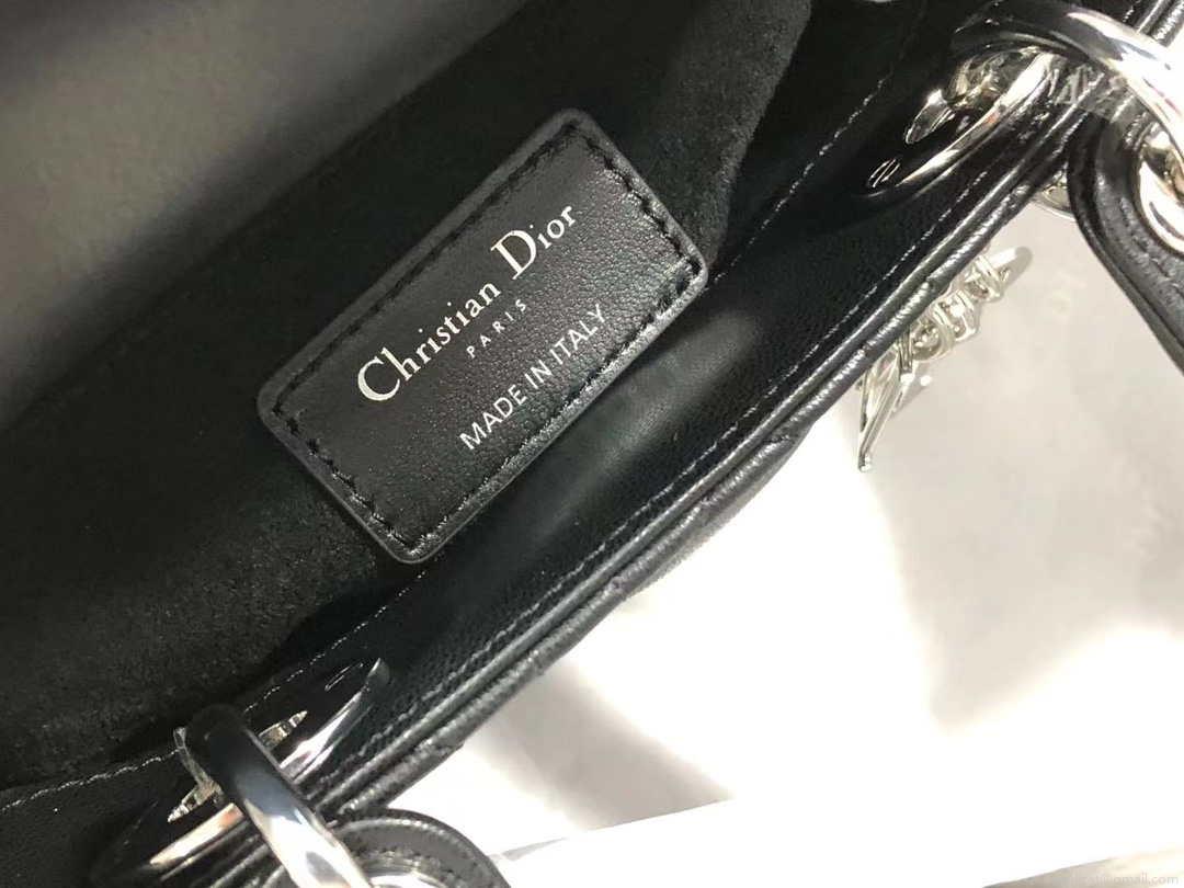 Dior M0505 Mini Dior Lady Bag Black Cannage lambskin Sliver