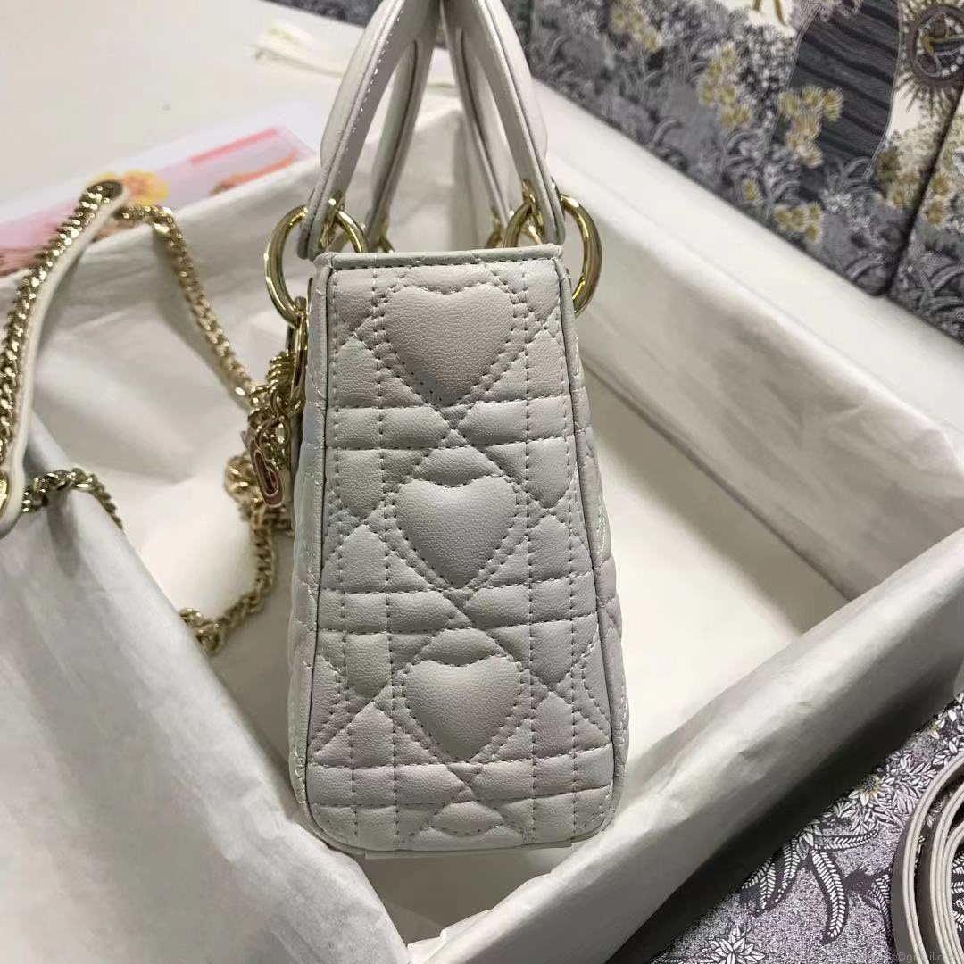 Dior M0505 Mini Dior Lady Bag White Cannage lambskin Gold with Red Logo