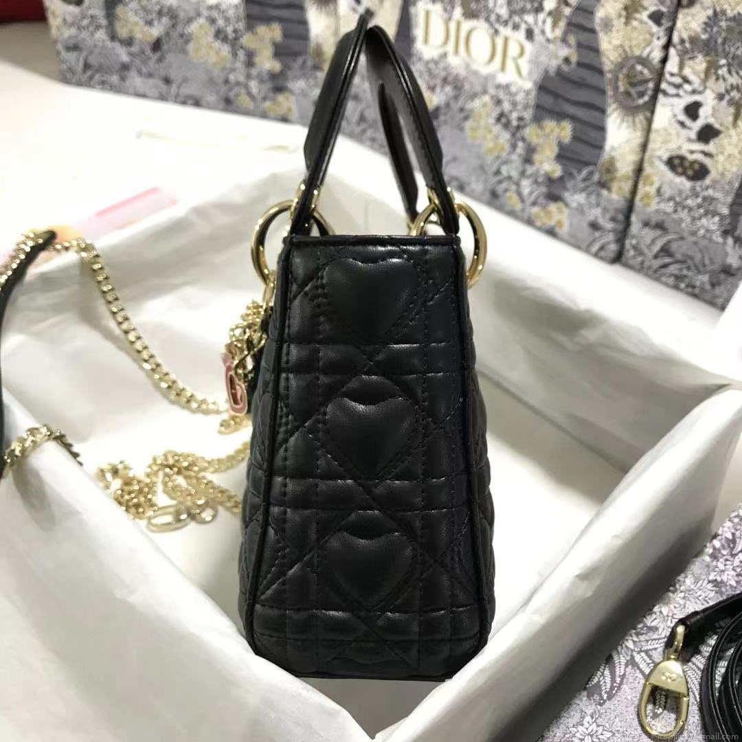 Dior M0505 Mini Dior Lady Bag Black Cannage lambskin Gold with Red Logo