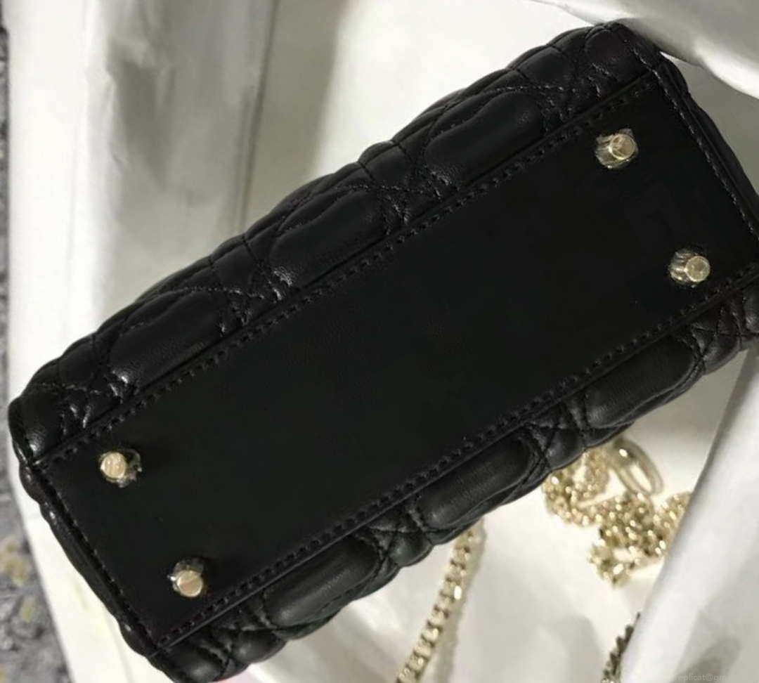 Dior M0505 Mini Dior Lady Bag Black Cannage lambskin Gold with Red Logo