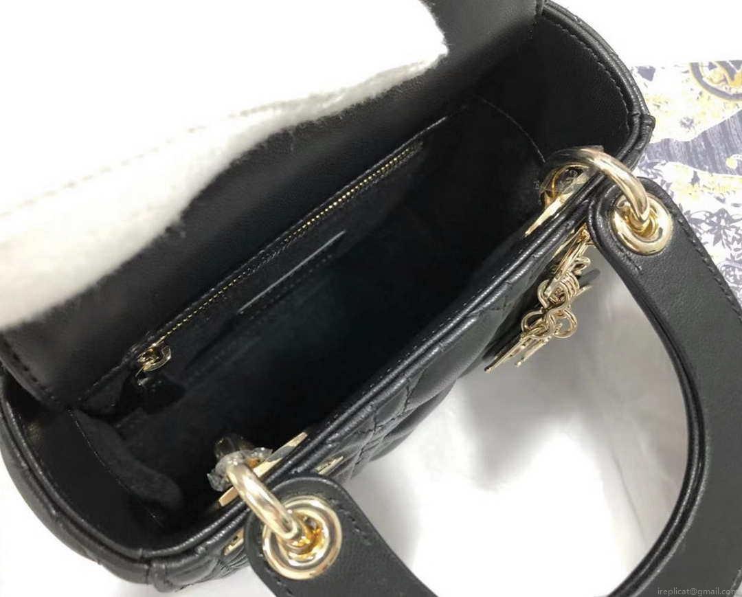 Dior M0505 Mini Dior Lady Bag Black Cannage lambskin Gold with Red Logo