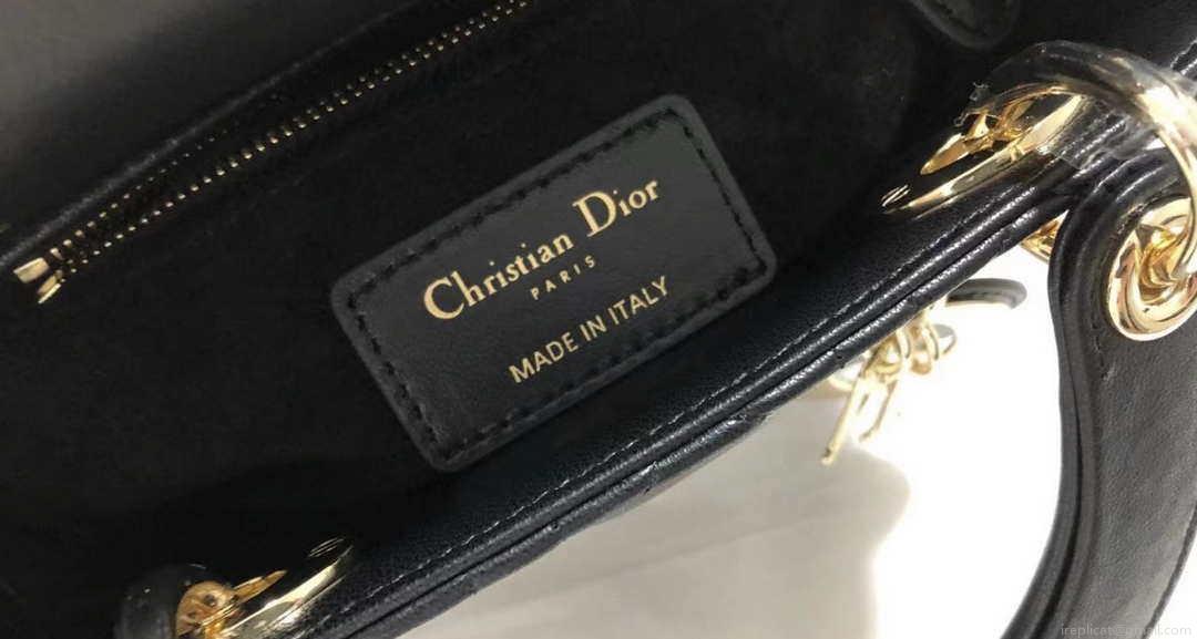 Dior M0505 Mini Dior Lady Bag Black Cannage lambskin Gold with Red Logo