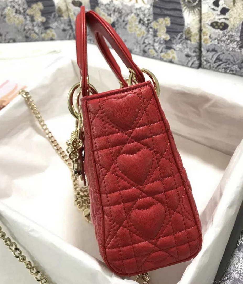 Dior M0505 Mini Dior Lady Bag Red Cannage lambskin Gold with Red Logo