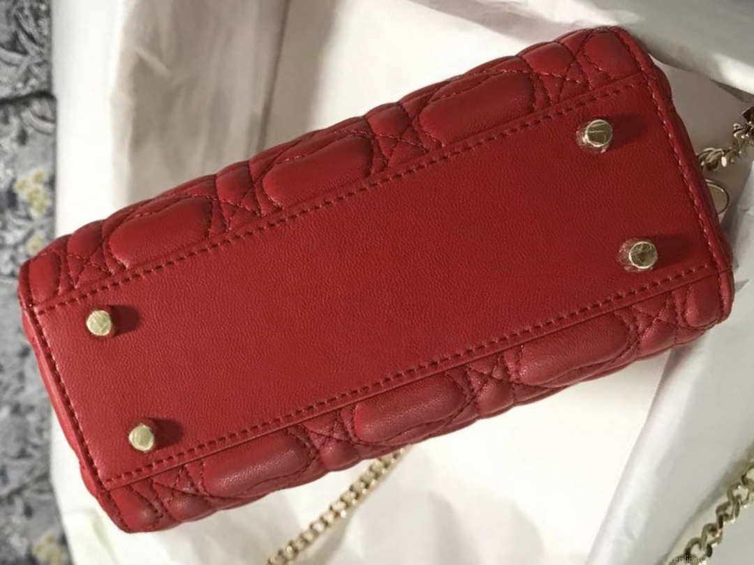 Dior M0505 Mini Dior Lady Bag Red Cannage lambskin Gold with Red Logo