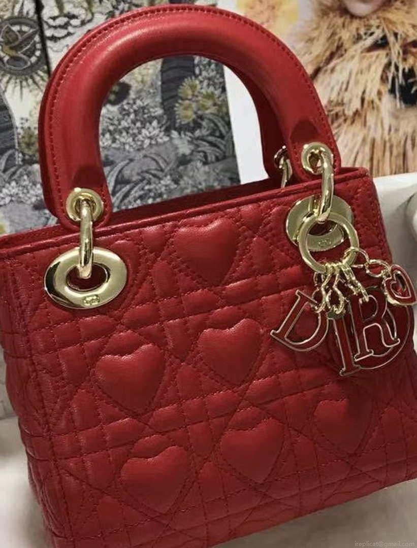 Dior M0505 Mini Dior Lady Bag Red Cannage lambskin Gold with Red Logo