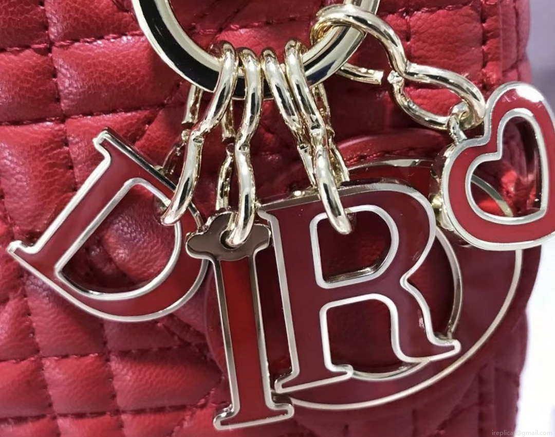 Dior M0505 Mini Dior Lady Bag Red Cannage lambskin Gold with Red Logo