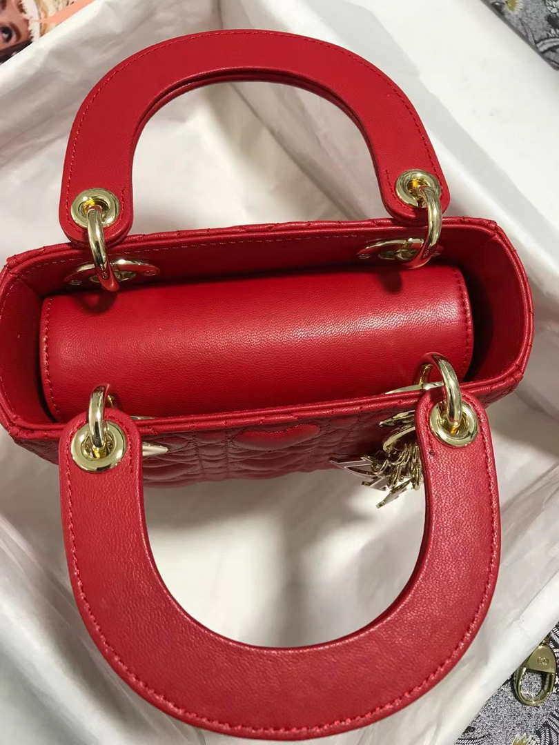 Dior M0505 Mini Dior Lady Bag Red Cannage lambskin Gold with Red Logo