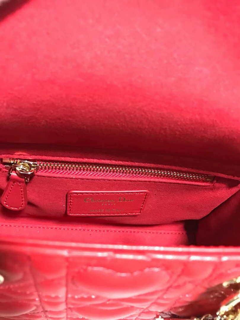 Dior M0505 Mini Dior Lady Bag Red Cannage lambskin Gold with Red Logo