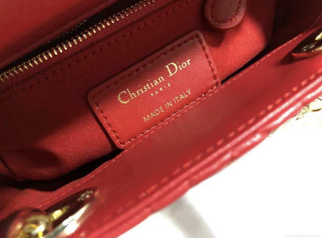 Dior M0505 Mini Dior Lady Bag Red Cannage lambskin Gold with Red Logo