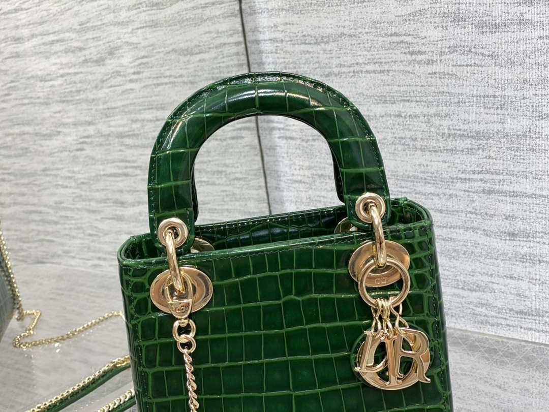 Dior M0505 Mini Dior Lady Bag Green Cannage Crocodile Gold