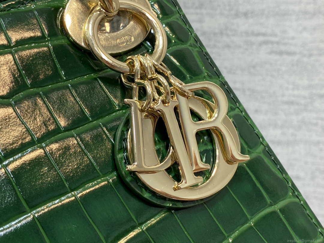 Dior M0505 Mini Dior Lady Bag Green Cannage Crocodile Gold
