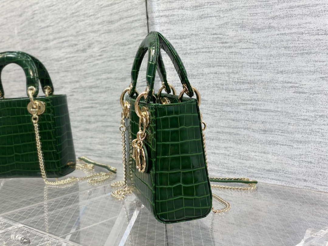 Dior M0505 Mini Dior Lady Bag Green Cannage Crocodile Gold