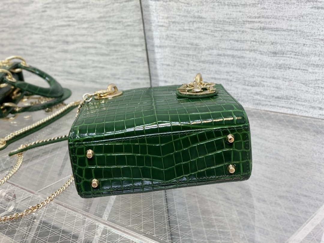Dior M0505 Mini Dior Lady Bag Green Cannage Crocodile Gold