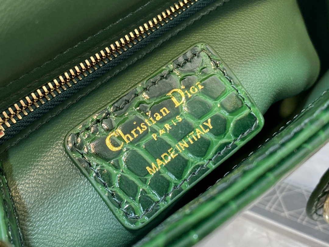 Dior M0505 Mini Dior Lady Bag Green Cannage Crocodile Gold