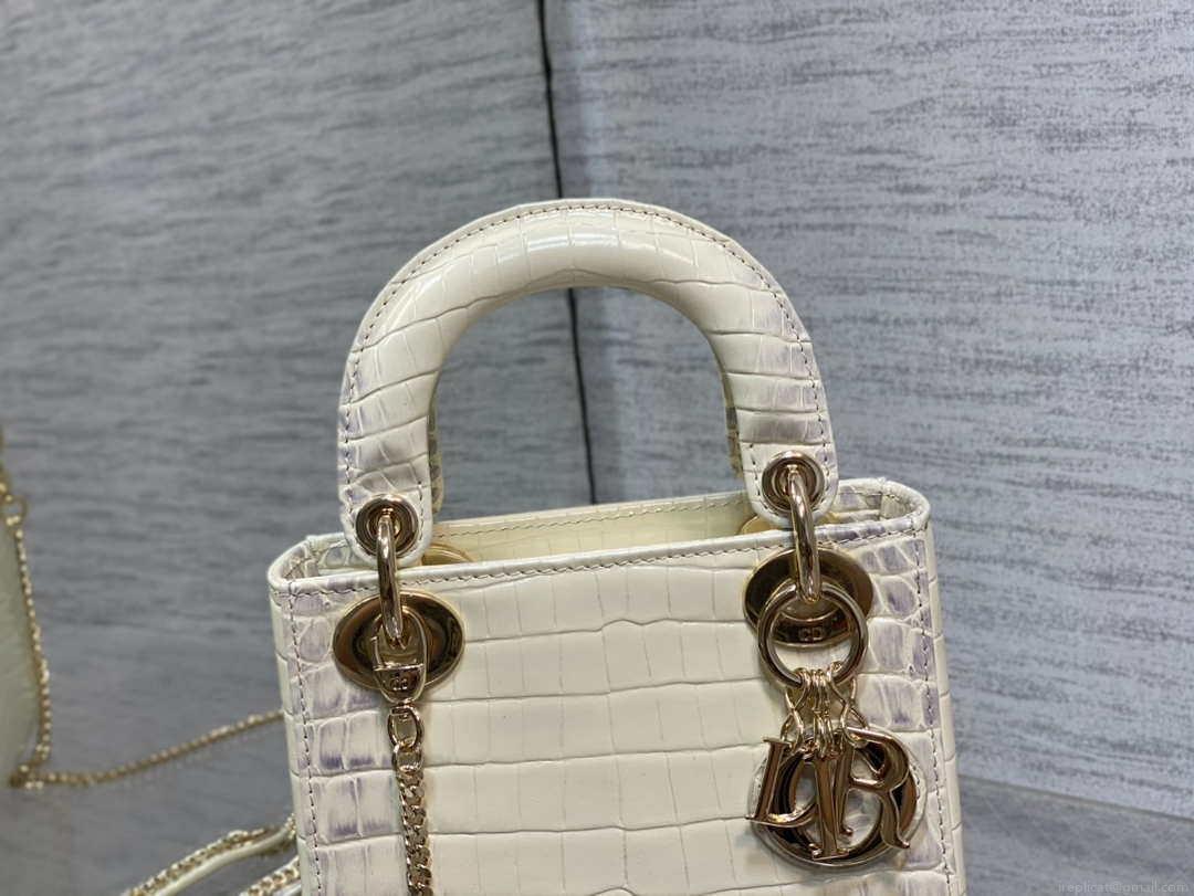 Dior M0505 Mini Dior Lady Bag Beige Cannage Crocodile Gold