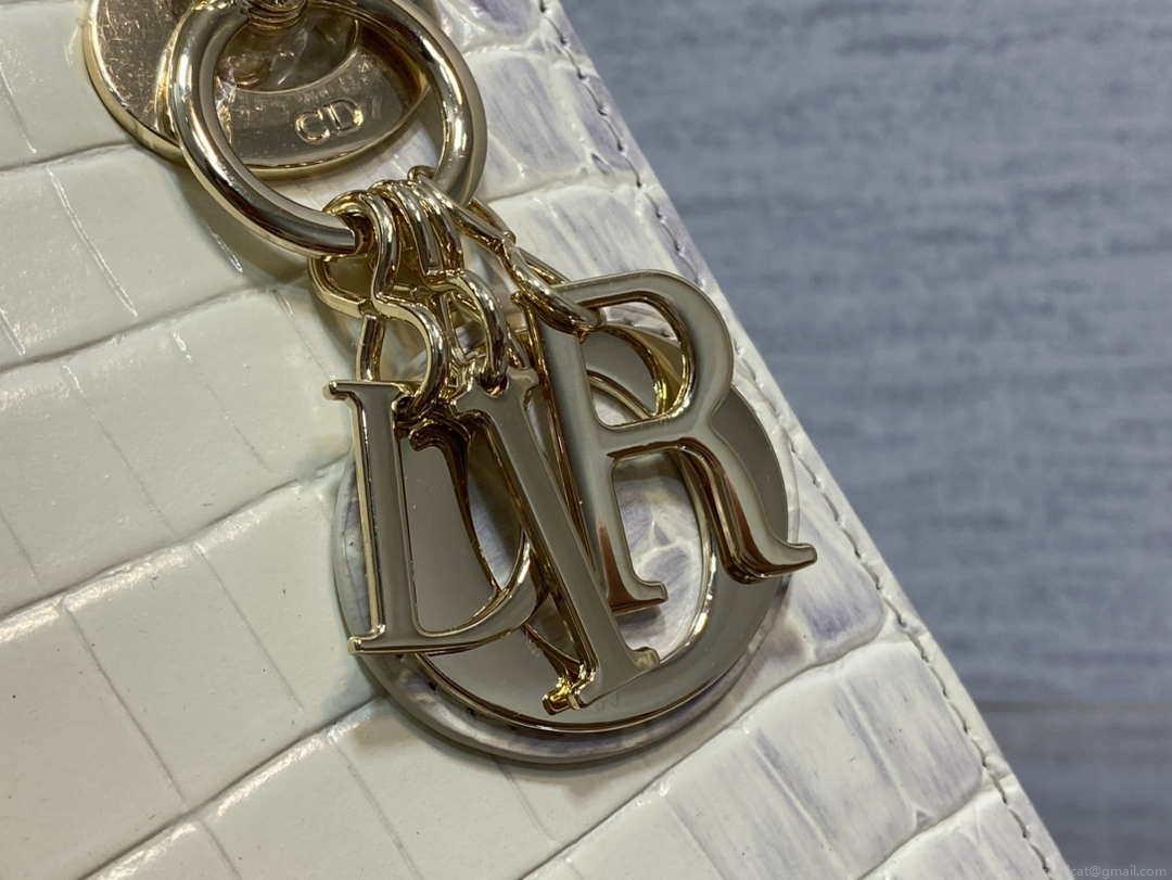 Dior M0505 Mini Dior Lady Bag Beige Cannage Crocodile Gold