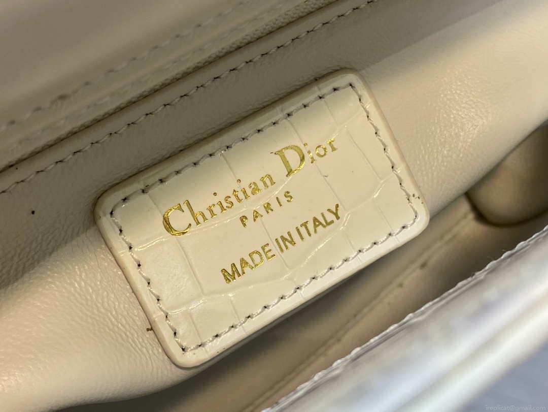 Dior M0505 Mini Dior Lady Bag Beige Cannage Crocodile Gold