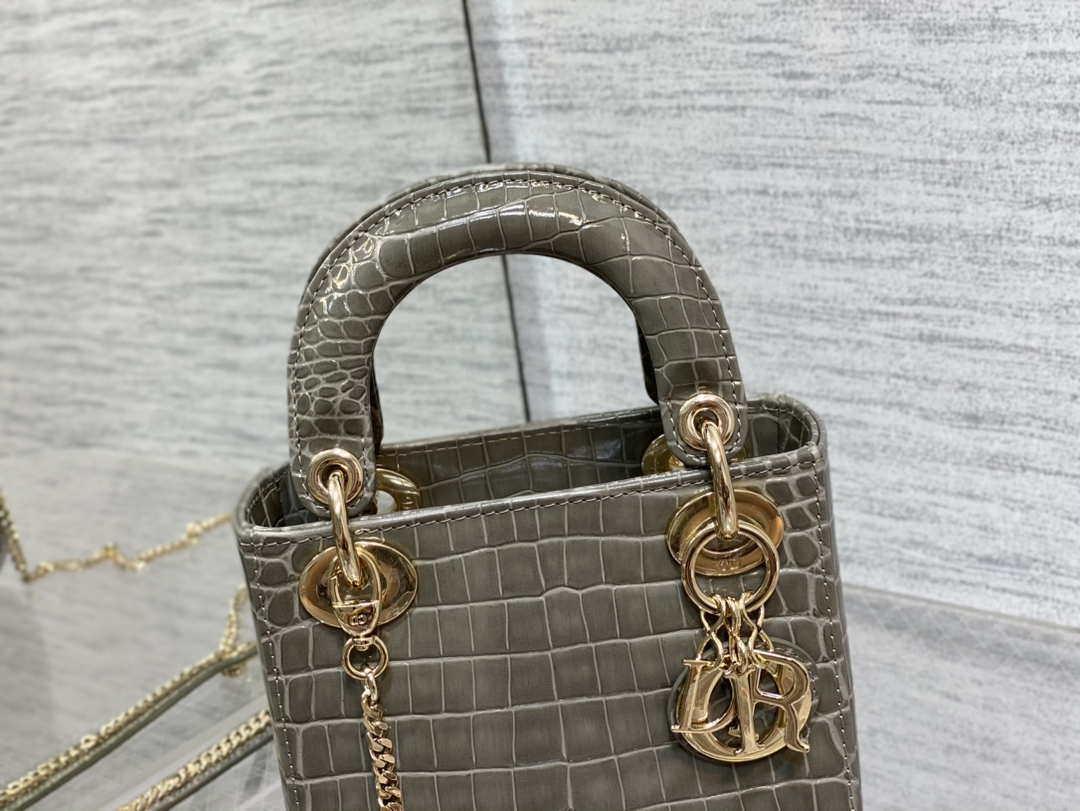 Dior M0505 Mini Dior Lady Bag Kaki Cannage Crocodile Gold