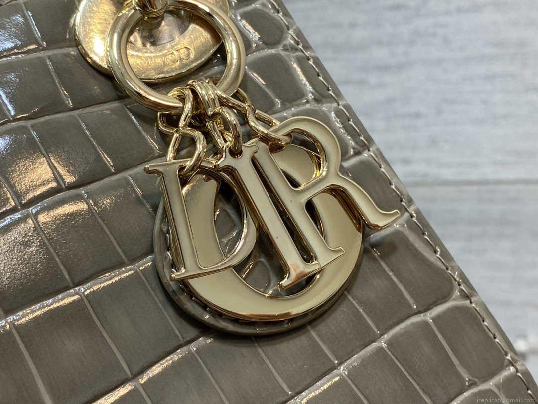 Dior M0505 Mini Dior Lady Bag Kaki Cannage Crocodile Gold