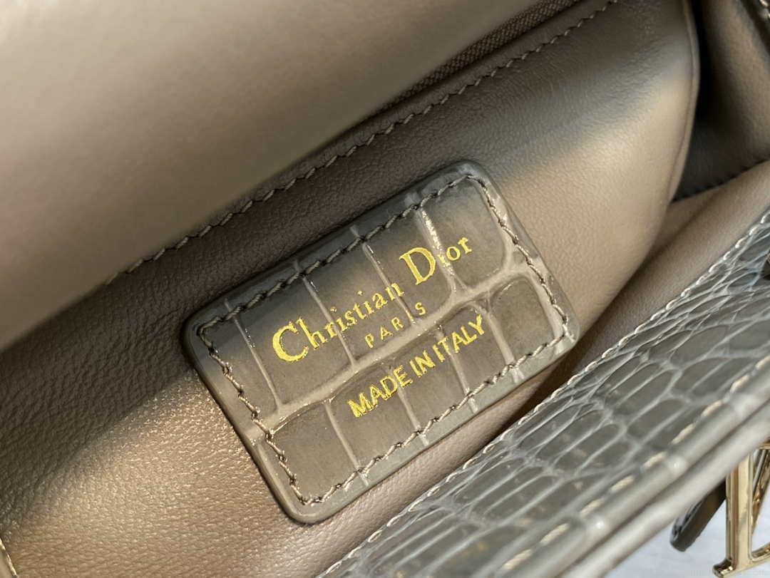 Dior M0505 Mini Dior Lady Bag Kaki Cannage Crocodile Gold