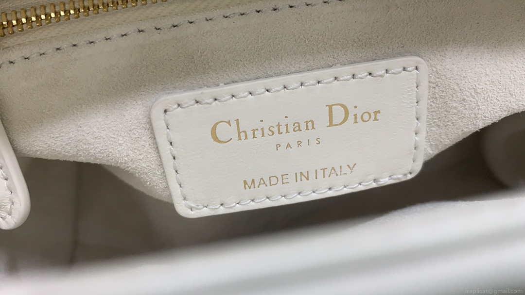 Dior M0505 Mini Dior Lady Bag White Metallic Cannage Lambskin with Beaded Embroidery