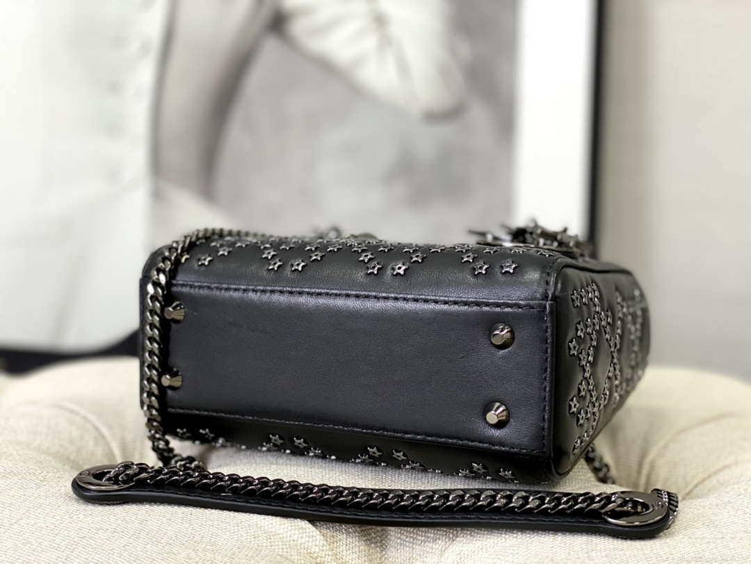 Dior Mini Dior Lady Bag Navy Black Metallic Cannage Lambskin with Beaded Embroidery M0505 Black