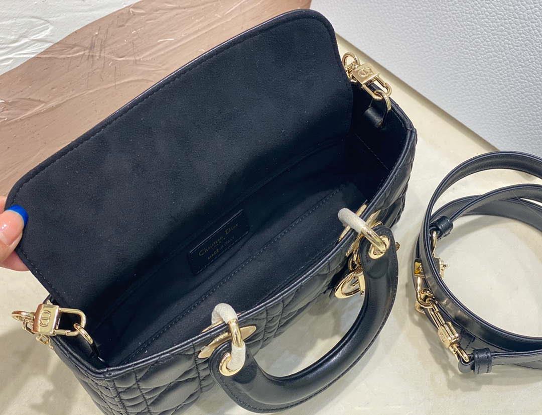 Dior M0613 Small Lady D-joy Bag Black Cannage Lambskin
