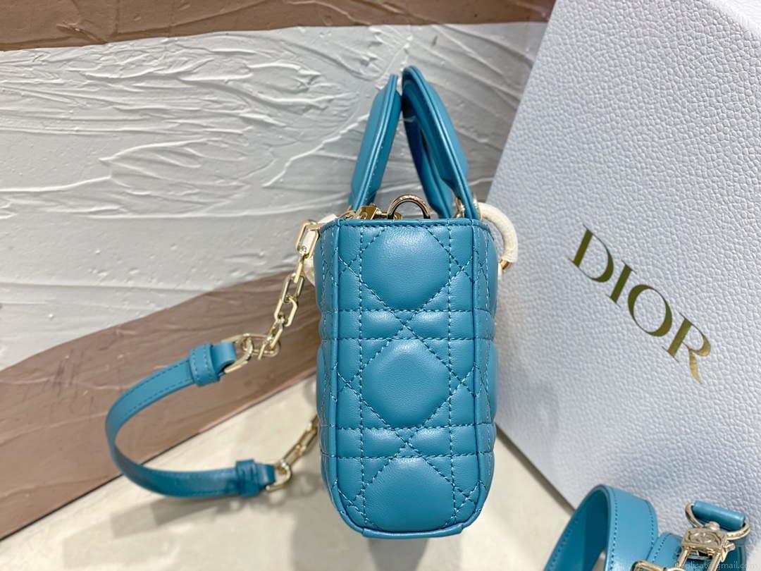 Dior M0613 Small Lady D-joy Bag Blue Cannage Lambskin