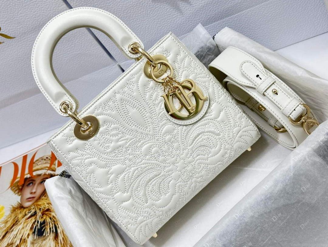Dior M0538 Small Lady Dior My ABCDIOR Bag Latte Quilted-Effect Lambskin White