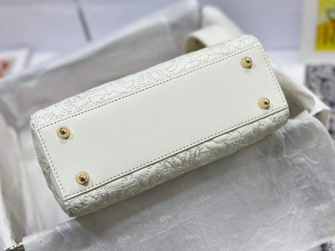 Dior M0538 Small Lady Dior My ABCDIOR Bag Latte Quilted-Effect Lambskin White