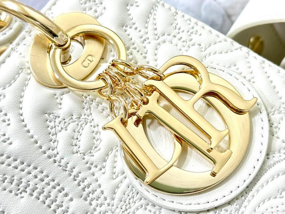 Dior M0538 Small Lady Dior My ABCDIOR Bag Latte Quilted-Effect Lambskin White