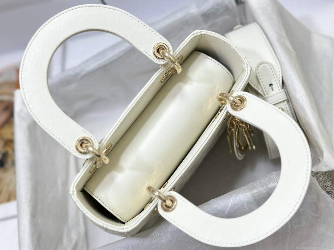 Dior M0538 Small Lady Dior My ABCDIOR Bag Latte Quilted-Effect Lambskin White