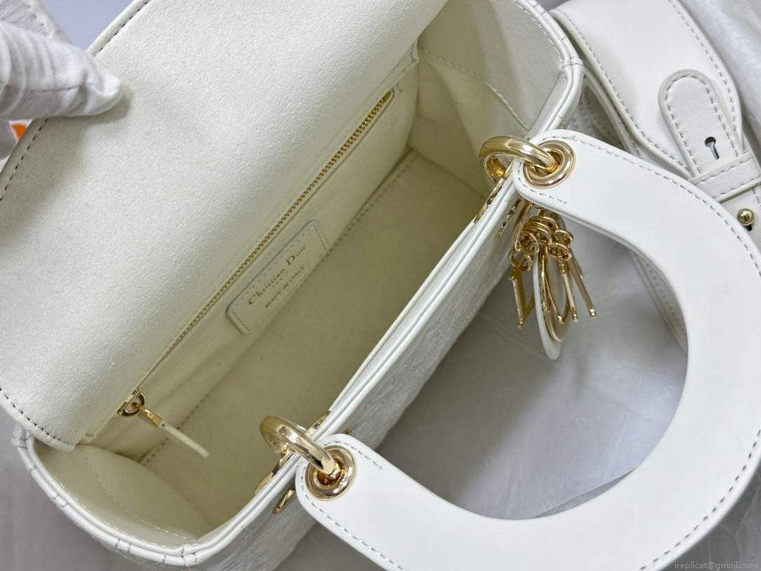 Dior M0538 Small Lady Dior My ABCDIOR Bag Latte Quilted-Effect Lambskin White