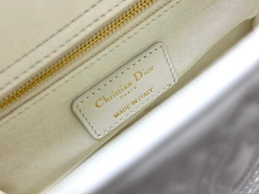Dior M0538 Small Lady Dior My ABCDIOR Bag Latte Quilted-Effect Lambskin White