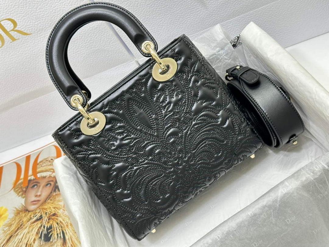 Dior M0538 Small Lady Dior My ABCDIOR Bag Latte Quilted-Effect Lambskin Black
