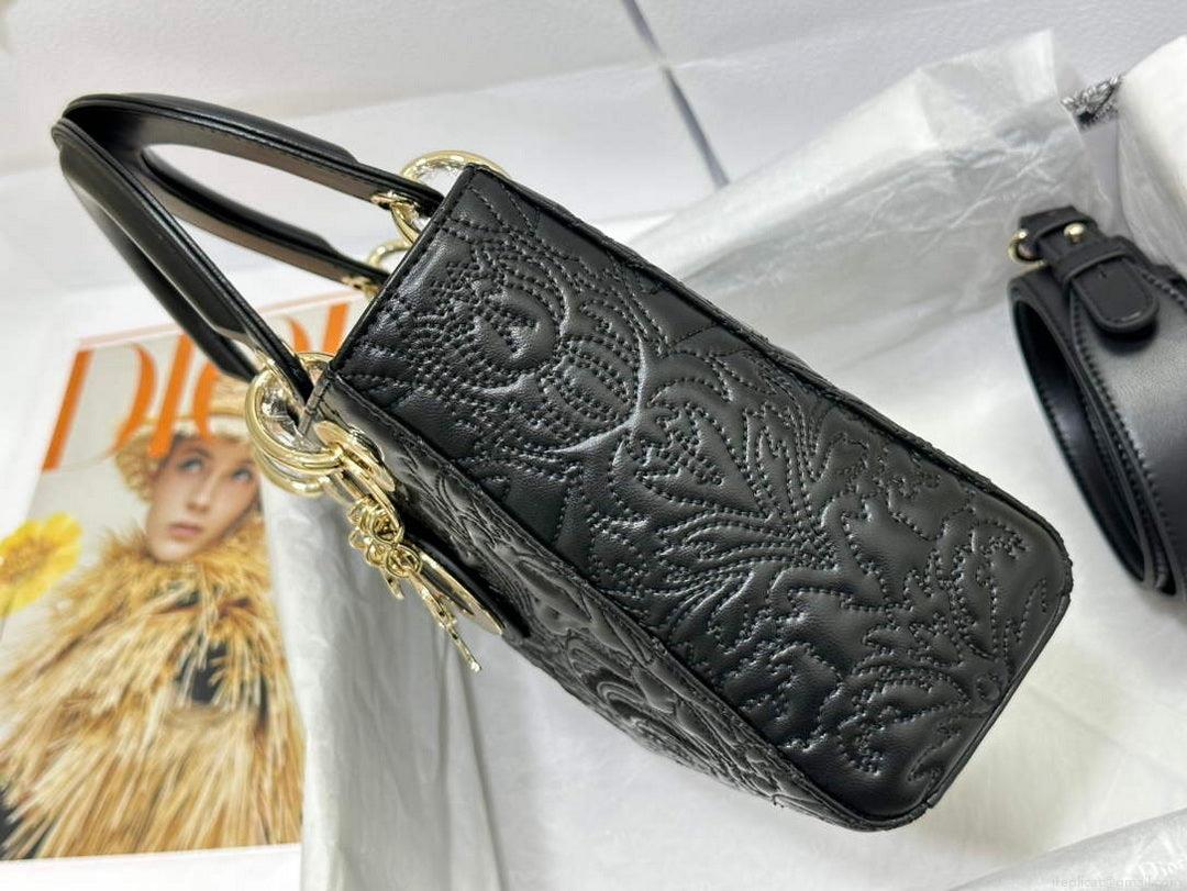Dior M0538 Small Lady Dior My ABCDIOR Bag Latte Quilted-Effect Lambskin Black