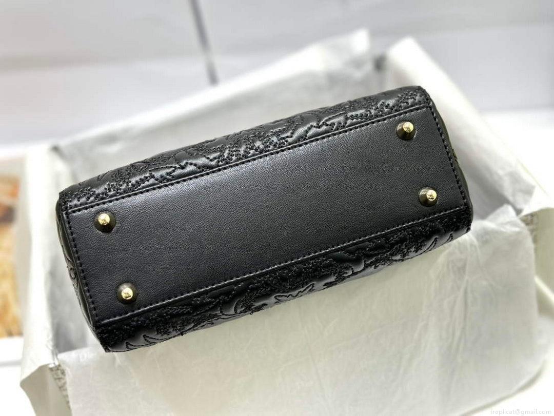 Dior M0538 Small Lady Dior My ABCDIOR Bag Latte Quilted-Effect Lambskin Black
