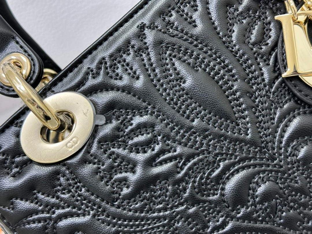 Dior M0538 Small Lady Dior My ABCDIOR Bag Latte Quilted-Effect Lambskin Black