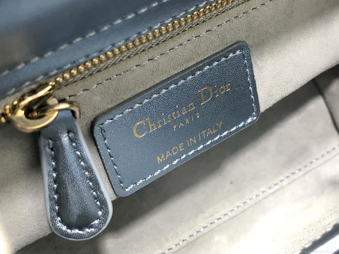 Dior M0505 Mini Dior Lady Bag Metallic Calfskin and Satin with Celestial Blue Bead Embroidery