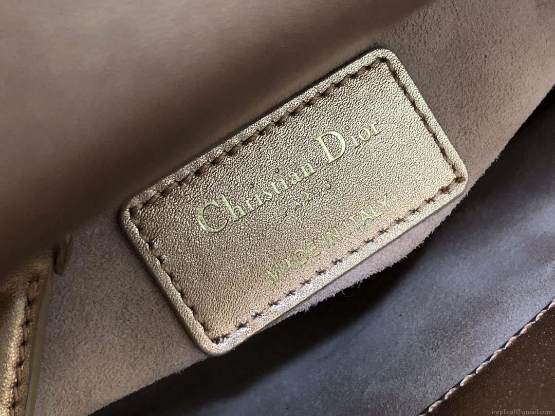 Dior M0505 Mini Dior Lady Bag Metallic Calfskin and Satin with Rose Des Vents Resin Pearl Embroidery