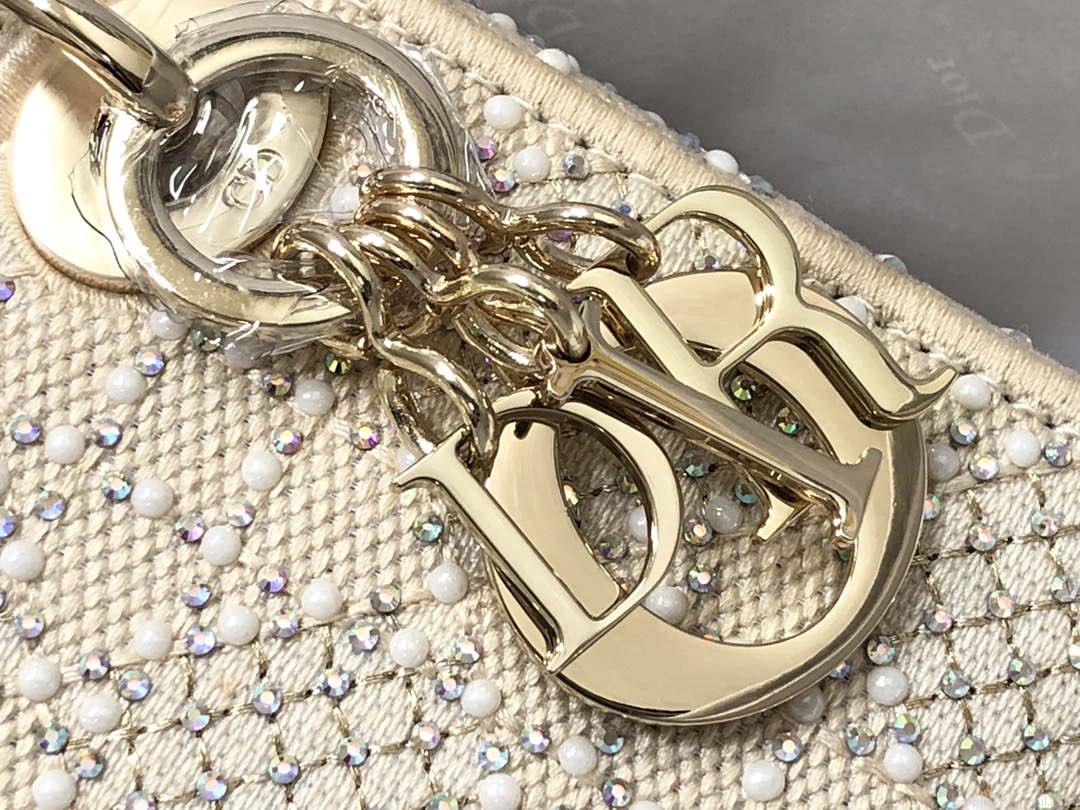 Dior M0505 Mini Dior Lady Bag Apricot Metallic Cannage Lambskin with Embroidered Beads