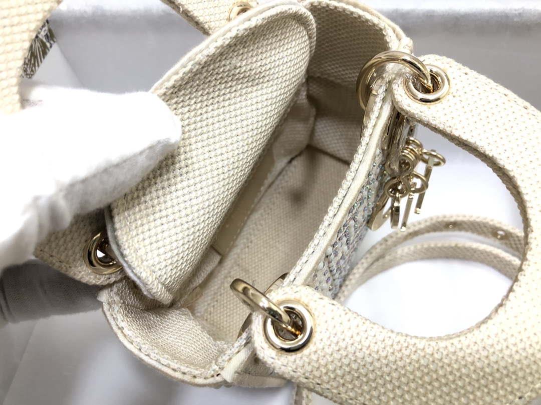 Dior M0505 Mini Dior Lady Bag Apricot Metallic Cannage Lambskin with Embroidered Beads