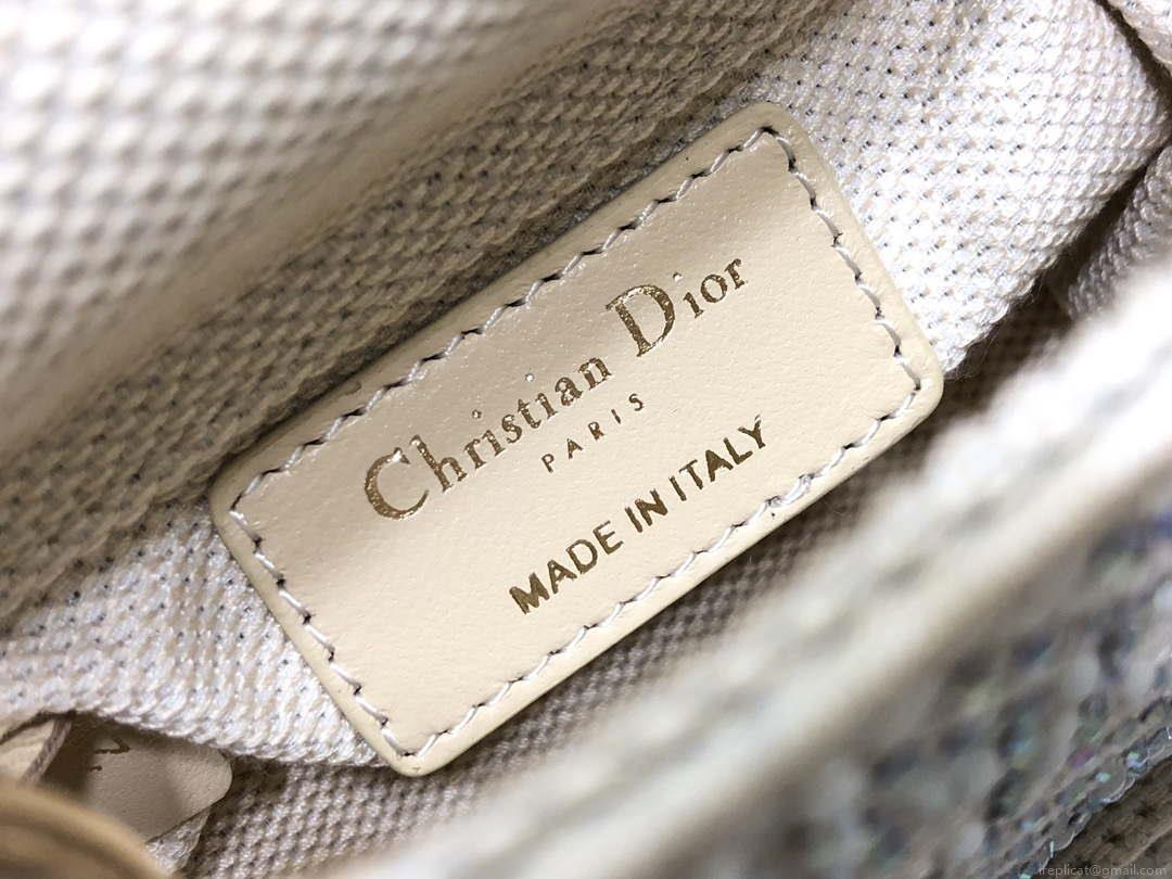 Dior M0505 Mini Dior Lady Bag Apricot Metallic Cannage Lambskin with Embroidered Beads