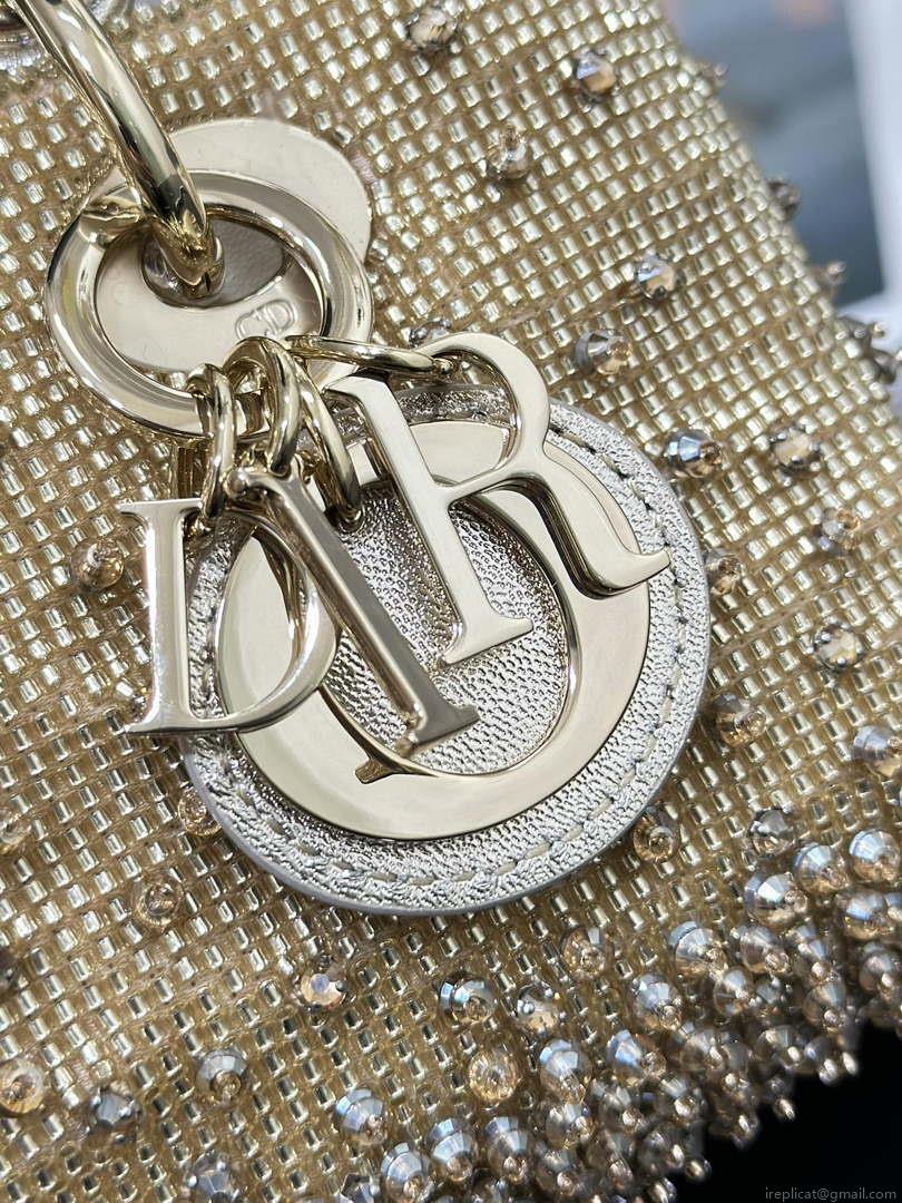 Dior S0910 Micro Lady D-joy Bag Gold-Tone Satin with Gradient Bead Embroidery