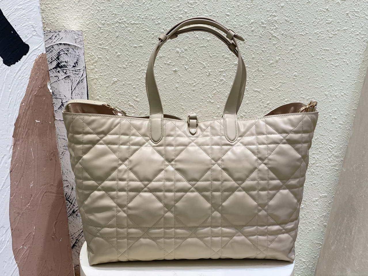 Dior M2820 Large Dior Toujours Bag Beige Macrocannage Calfskin
