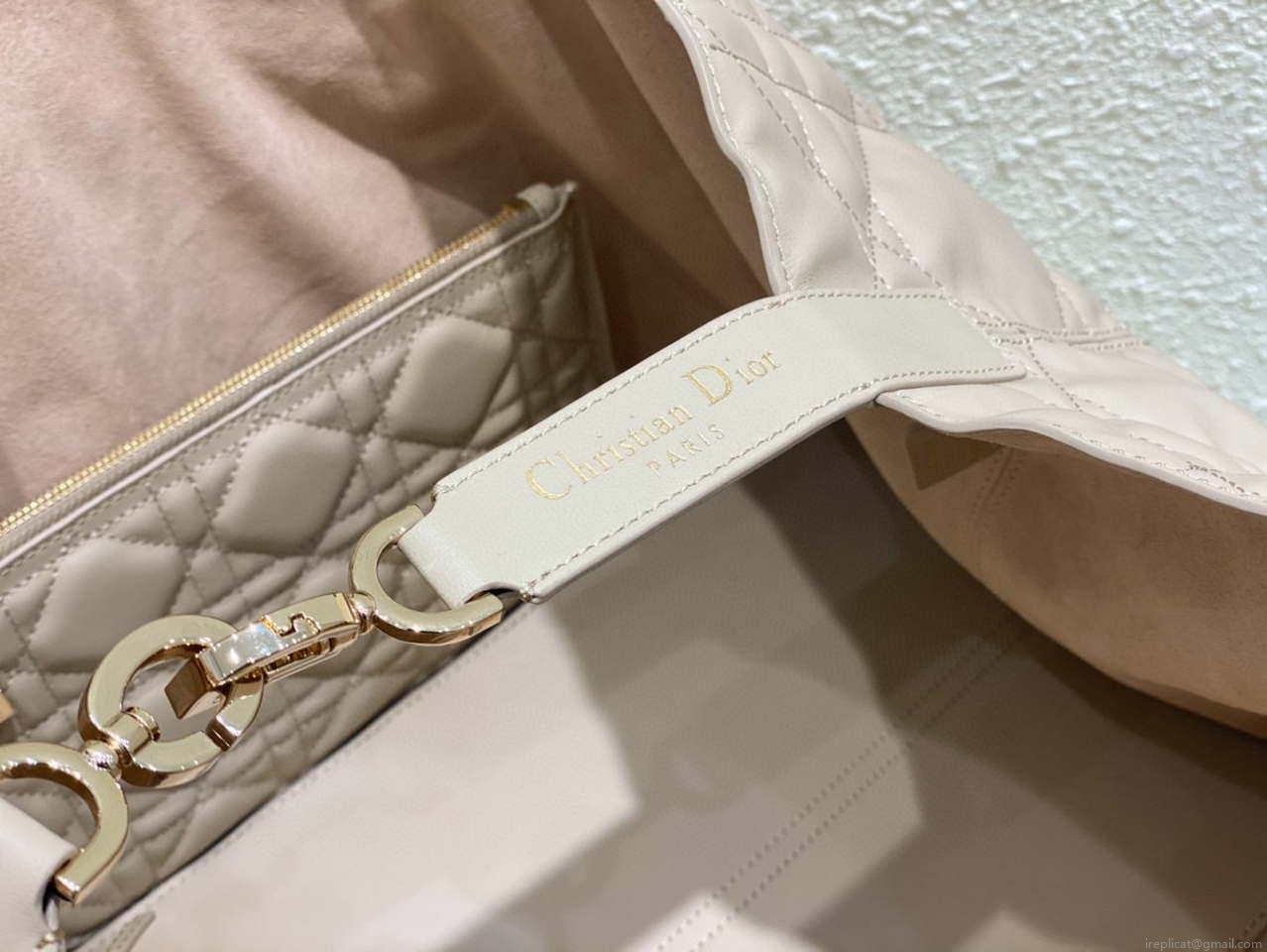 Dior M2820 Large Dior Toujours Bag Beige Macrocannage Calfskin