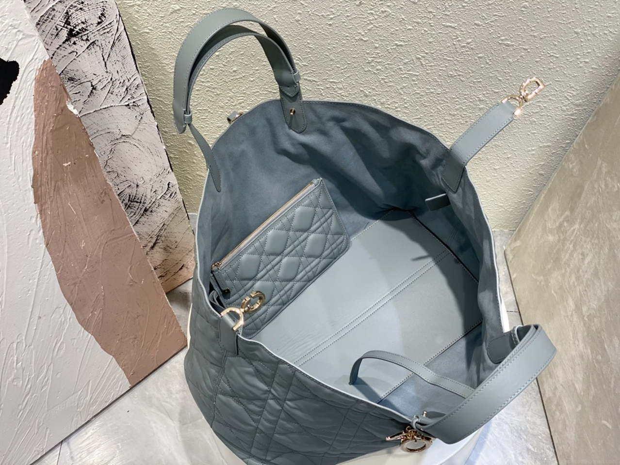 Dior M2820 Large Dior Toujours Bag Blue Macrocannage Calfskin