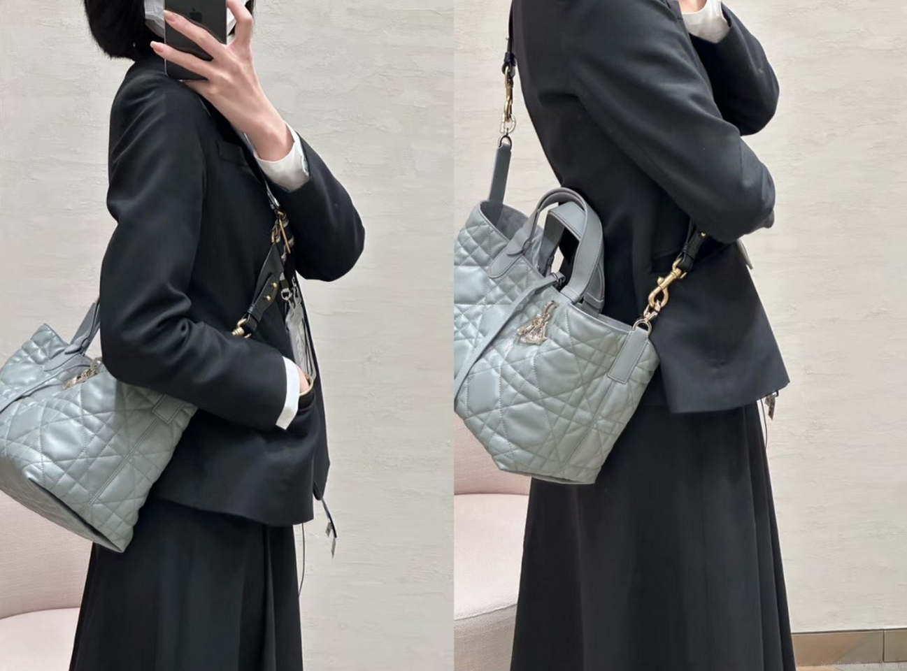 Dior M2822 Small Dior Toujours Bag Blue Macrocannage Calfskin