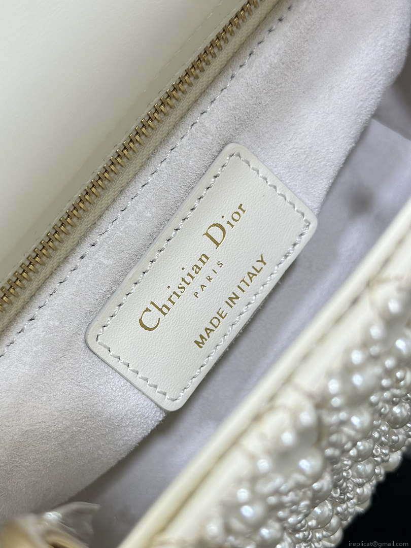 Dior M0505 Mini Lady Bag White Embroidered half pearl