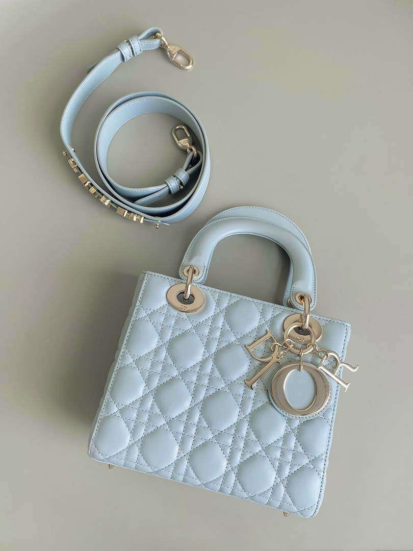 Dior M0531 Small Lady Dior Bag Light Blue Cannage Lambskin
